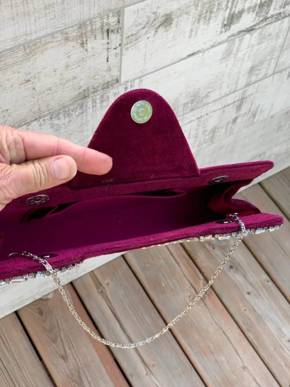 Vtg Burgundy Velvet Rhinestone Clutch Shoulder Bag Handbag Gala Evening Purse